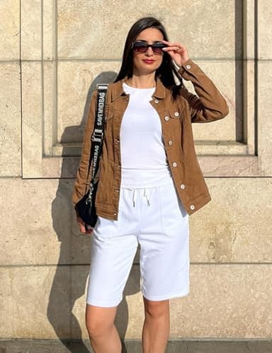 luvamia Women's Classic Casual Long Sleeves Jacket Basic Button Down Trucker Jacket Coat Brown Size X-Large - Image 5