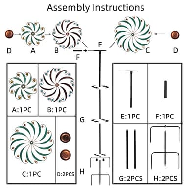 VEWOGARDEN 20" Dia Large Wind Spinner, Outdoor Metal Windmill Spinner - Yard Art Spinner Wind Catchers Sculpture for Patio, Lawn & Garden Decor - Image 6