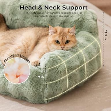 ZOMISIA Dog Couch Bed - Fluffy Dog Sofa, Large Orthopedic Pet Sofa Bed with Removable Washable Cover, Faux Fur Calming Cute Pet Couch with Supportive Egg Foam and Non-Slip Bottom, Ivory White - Image 3