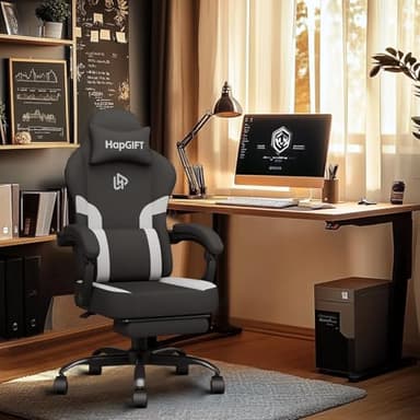 HapGIFT Computer Chair, Gaming Chairs with Footrest and Massage Lumbar Support, High Back Ergonomic Swivel Gamer Chair, Reclining Gaming Chairs with Armrests, Headrest for Adults, 300LBS (Black-Grey) - Image 2