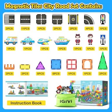 IGIVI Magnetic Tiles City Road Set with Magnet Car, Magnetic Blocks Building Toys for Kids, STEM Construction Toys for Toddlers, Gifts for 3+ Year Old Boys & Girls - Image 6