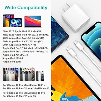 iPad Fast Charger,iPad Charger Fast Charging USB C Wall Chargers Block Plug Type C 6FT USB C to C Charging Cable Cord for iPad Pro 13/12.9/11 inch,iPad Air 6/5/4/M3/M2/A16,iPad Mini 6/7th,iPad 10/11th - Image 2