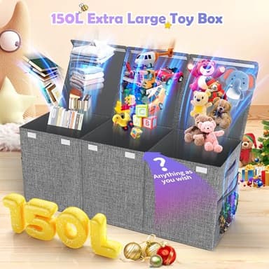 Mabahoo Extra Large Toy Box Chest with Lids, Collapsible Sturdy Kids Toy Storage Organizer Boxes for Boys Girls, 40"x14"x16", Toybox Storage Bins Basket for Living Room, Bedroom, Nursery, Gray - Image 2