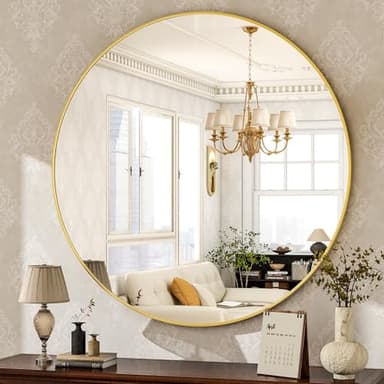 HARRITPURE Round Mirror 30 Gold Wall Mounted Circle Mirrors Vanity Mirror with Brushed Aluminum Alloy Frame Modern Decoration for Bathroom, Living Room, Vanity, Bedroom, Entryway - Image 1