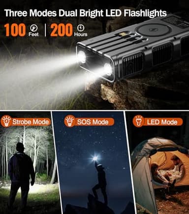 GOODaaa Power Bank Wireless Charger 45800mAh Built in Hand Crank and 4 Cables 15W Fast Charging Power Bank 7 Outputs & 4 Inputs Solar Portable Charger, SOS/Strobe/Strong Flashlights, Compass - Image 6