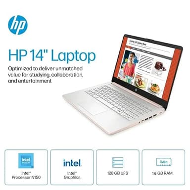 HP 2025 New Student Business Laptop, Intel N150 CPU(Beats N4120), 14 Inch LED, 16 GB RAM, 384 GB Storage(128GB UFS+256GB MSD), Wi-Fi 6, Copilot AI, Office Pro Lifetime, Windows 11 Pro, Pale Rose Gold - Image 3