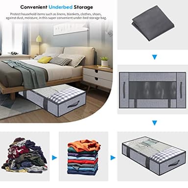 Onlyeasy Foldable Underbed Bags 2 Pack - Blankets Clothes Comforters Storage Bag Breathable Zippered Organizer for Bedroom with Clear Window and 4 Handles, 39.4x19.7x5.9 in, Linen-like Grey, MXDUBBP2 - Image 3