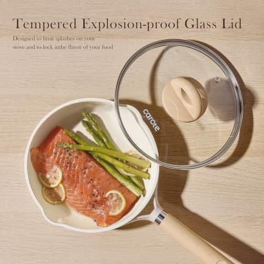 CAROTE 10" Ceramic Frying Pan with Lid, Non Stick Frying Pan Skillet Chef's Pan, Healthy & PFOA/PFAS Free, Induction-Compatible, Taupe - Image 6