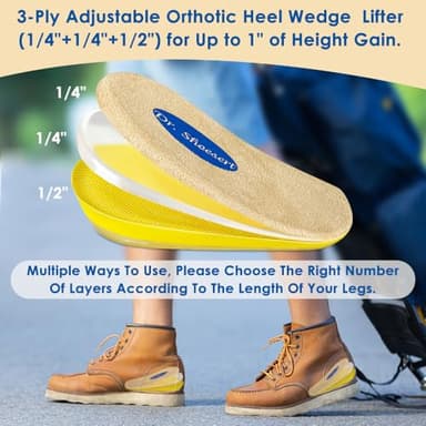 Dr. Shoesert Adjustable Orthopedic Heel Lift, 3-Layer Height Increase Insoles for Heel Pain and Leg Length Discrepancy, Heel Wedge Inserts for Achilles Tendonitis (Beige, Large) - Image 3
