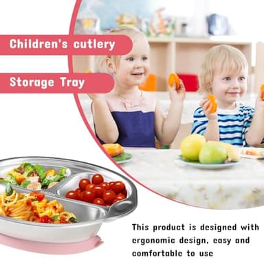 Mrs. Chou Stainless Steel Baby Suction Plates: Divided Plates for Babies and Toddlers, Made of 100% Food-Grade Materials Ideal for Baby-Led Weaning BPA-Free Toddler Feeding Dishwasher Safe PINK - Image 6