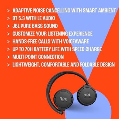 JBL Tune 670NC - Adaptive Noise Cancelling with Smart Ambient Wireless On-Ear Headphones, Up to 70H Battery Life with Speed Charge, Lightweight, Comfortable and Foldable Design (Purple) - Image 5