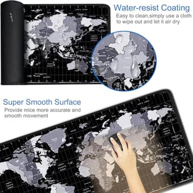 Large Mouse Pad, 31.5x15.7 inch Large Extended Computer Keyboard Mouse Mat, Water Resist Non-Slip Mousepad Rubber Base Long XXL Desk Mouse Pad for Work & Gaming, Office & Home, Grey Map - Image 3
