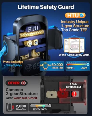 [True Military-Grade] Car Phone Holder【2024 Stronger Suction & Clip】 Universal Cell Phone Holder for Car Mount for Dashboard Windshield Air Vent Long Arm Cell Phone Car Mount Thick Case (Drak Black) - Image 2