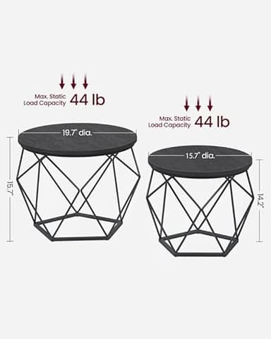 VASAGLE Small Coffee Table Set of 2, Round Coffee Table with Steel Frame, Side End Table for Living Room, Bedroom, Office, Charcoal Gray and Ink Black - Image 3