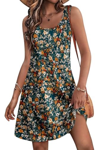 LUXVEER Womens Summer Hawaiian Dresses 2025 Floral Printed Casual Loose Boho Dress Scoopneck Sleeveless Sundresses Beach Vacation Swimsuit Coverup - Image 1