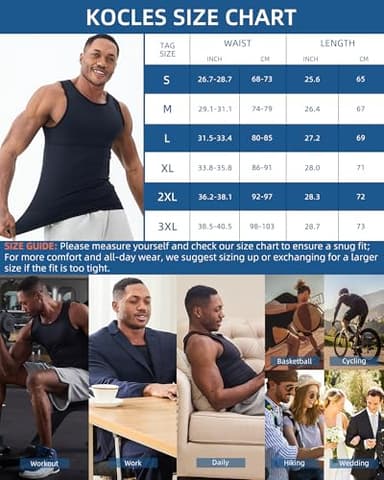 KOCLES Compression Shirt Men Slimming Undershirt Body Shaper Vest, Gym Workout Gynecomastia Compression Tank Top, Abs Abdomen Shapewear Tummy Control (X-Large, Black) - Image 6