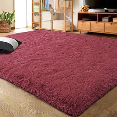 LOCHAS Ultra Soft Indoor Modern Area Rugs Fluffy Living Room Carpets for Children Bedroom Home Decor Nursery Rug 5.3x7.5 Feet, Burgundy - Image 1