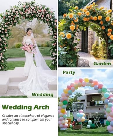 Queension Metal Wedding Arch for Ceremony Party Decoration 7Ft Wide 7.7Ft High,Garden Arch Trellis with Ground Bases for Climbing Plants,Outdoor Garden Arbor for Roses Vines, Round Frame, Gold - Image 5