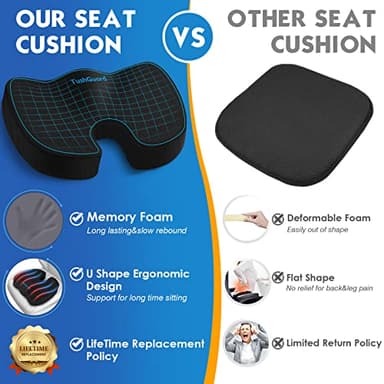 TushGuard Seat Cushion for Office Chair Memory Foam Non-Slip Desk Seat Cushion Back, Coccyx, Sciatica, Tailbone Pain Relief Butt Pillow for Office Chair, Car, Wheelchair, Black - Image 4