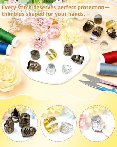 FIVEIZERO Thimble Kit– 7 PCS Sewing Thimbles for Hand Sewing, Metal Finger Protectors, Thimble Ring for Quilting and Embroidery - Image 3