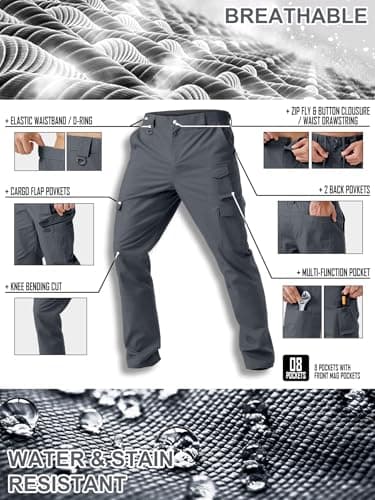 Winvote Men's Cargo Work Pants Water Resistant Tactical Pants 31" Lightweight Hiking Ripstop Pants Outdoor Apparel Grey 34 - Image 3