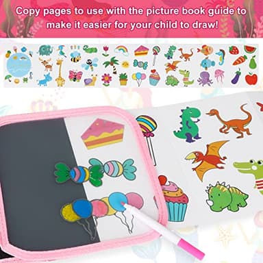 Qrytoi Erasable Doodle Set for Kids - Reusable Magic Drawing Book with 12 Watercolor Pens 14 Page Drawing, Road Trip Car Game Writing Painting Set for Boys and Girls (Mermaid) - Image 3