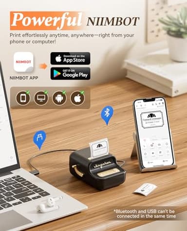 NIIMBOT B21 Inkless Label Maker, Portable Thermal Label Printer for Clothing, Address, Business, Compatible with iOS & Android, with 1 Pack 50x30mm White Label, Black - Image 7