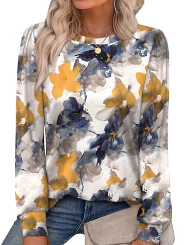 Alaroo Plus Size Tops For Women Long Sleeve Shirts Fall Fashion Crewneck Basic Sweatshirts Boho Clothes 2025 Print 2 2Xl - Image 1