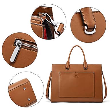 CLUCI Leather Briefcase for Women Laptop 15.6 Inch Professional Business Work Ladies Computer Handbag Shoulder Bag Brown - Image 6