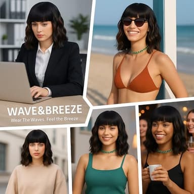 Black Mixed Brown Highlights Wigs for Black Women Short Wavy Curly Wig With Bangs Natural Looking Synthetic Hair Wigs Heat Resistant Fiber Wig for Daily Party - Image 8