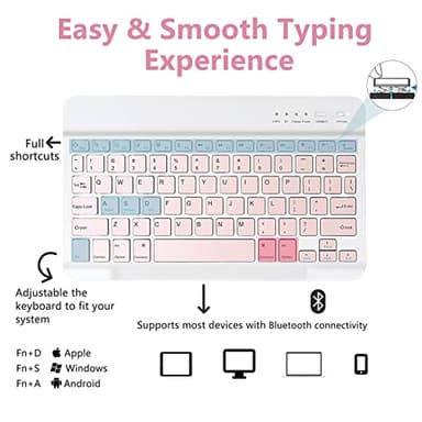 MMK iPad A16 Case (2025, 11"), iPad 10th Generation Case with Keyboard (2022, 10.9"), Wireless Detachable Keyboard, Pencil Holder (Pink) - Image 3