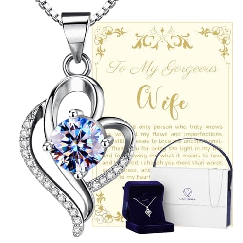 Wedding Anniversary Jewelry Gift for Wife from Husband, Wife Birthday Gift Idea, 1 Carat Moissanite Diamond Pendant Necklace in 925 Sterling Silver with 2 Chains, Romantic and Elegant Present for Her - Image 1