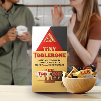 TOBLERONE Tiny Assorted Chocolate Bars Variety Pack (Milk, Dark, & White), 1 Gift Bag (27 Pieces) - Image 7