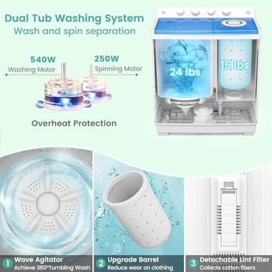 Auertech 40 Lbs Portable Washing Machine, Portable Washer for Apartment with 24 Lbs Washer, 16 Lbs Spinner, Large Top Load Washing Machine for RV Dorm - Image 3