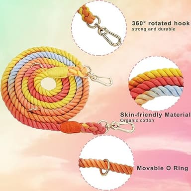 LWBMG Multifunctional Rope Dog Leash 7.5 FT with Double Swivel Hook Hands Free for Small Medium and Large Dogs Running Walking Rainbow - Image 2