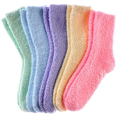FNOVCO Non Slip Socks for Women Winter Warm Cozy Fuzzy Slipper Socks Soft Fluffy Hospital Socks with Grips (5 Pairs Rainbow) - Image 2