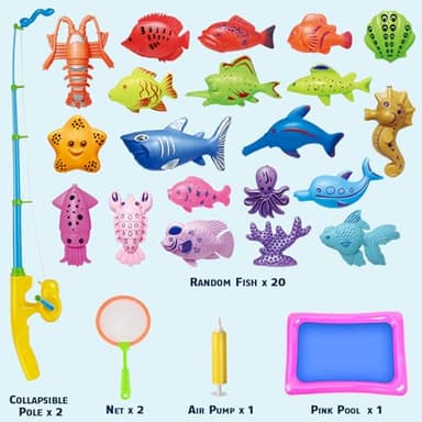 CozyBomB™ Magnetic Fishing Toys Game Set for Kids | Water Table Bathtub Kiddie Pool Party & Pole Rod Net, Plastic Floating Fish Toddler Color Ocean Sea Animals Birthday Age 3 4 5 6 Year - Image 3