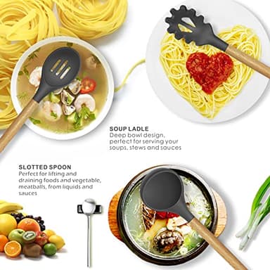 Silicone Cooking Utensils Kitchen Utensil Set - 446°F Heat Resistant Silicone Kitchen Utensils Set, Spatula,Turner Tongs, Spoon, Brush, Whisk,Kitchen Gadgets for Nonstick Cookware, BPA Free (Gray) - Image 2