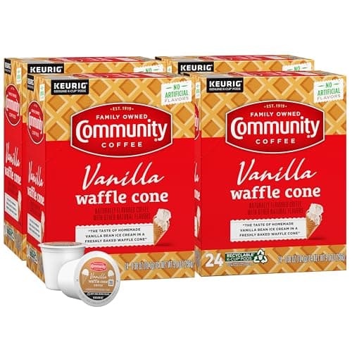 Community Coffee Vanilla Waffle Cone 96 Count Coffee Pods, Ice Cream Flavored, Compatible with Keurig 2.0 K-Cup Brewers, 24 Count (Pack of 4) - Image 1