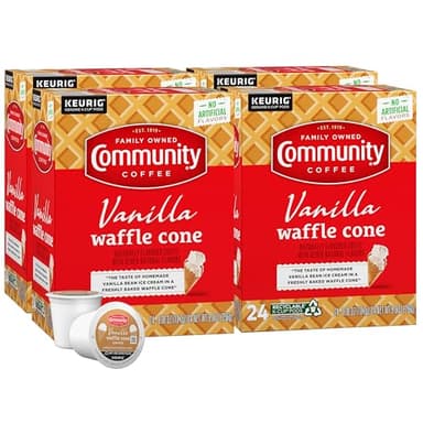 Community Coffee Vanilla Waffle Cone 96 Count Coffee Pods, Ice Cream Flavored, Compatible with Keurig 2.0 K-Cup Brewers, 24 Count (Pack of 4) - Image 1