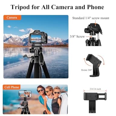 Victiv Tripod 74-Camera-Tripod for Cell Phone, Aluminum Professional Heavy Duty Camera Tripod Stand, Tripod for Camera DSLR SLR with Carry Bag, Compatible with Canon Nikon iPhone - Image 3