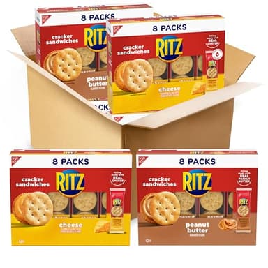 RITZ Peanut Butter and Cheese Sandwich Crackers Variety Pack, Lunch Snacks, 32 Snack Packs (6 Crackers Per Pack) - Image 1