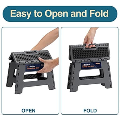 Flottian 9" Folding Step Stool for Adults and Kids Holds Up to 300 lbs,Non-Slip Folding Stools with Portable Handle, Compact Plastic Foldable Step Stool for Bathroom,Bedroom, Kitchen Gray - Image 3