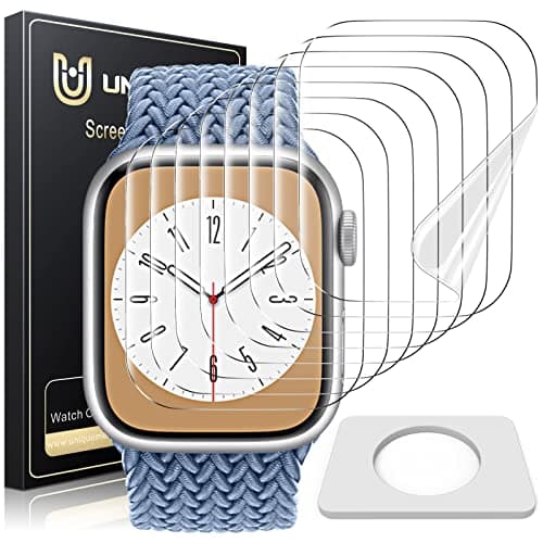 UniqueMe 8 Pack for Apple Watch Screen Protector 41mm, Apple Watch Series 9/8/7 Screen Protector [Upgrade Flexible Film] Anti-Scratch [Non-Bubbles] Soft HD TPU Clear Film for iWatch 41mm - Image 1