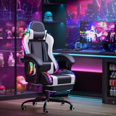 Homall Gaming Chair, Video Game Chair with Footrest and Massage Lumbar Support, Ergonomic Computer Chair Height Adjustable with Swivel Seat and Headrest (RGB White) - Image 7