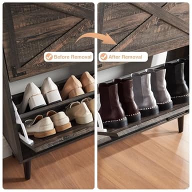 Barnyatoh Shoe Storage Cabinet,Farmhouse Shoe Organizer with 2 Flip Drawers & Barn Door Design,Freestanding Hidden Slim Narrow Shoe Rack Cabinet for Entryway,Foyer,Hallway,Dark Oak - Image 4