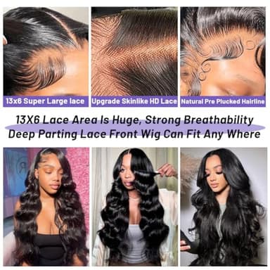 Ghios 13x6 Lace Front Wigs Human Hair Body Wave 30 Inch HD Lace Frontal Wigs Human Hair Body Wave Human Hair Wig for Women 210% Density Pre Plucked with Baby Hair Natural Black - Image 4