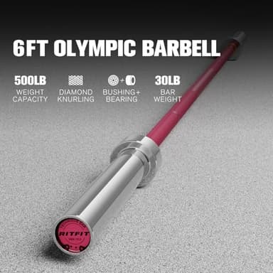 RITFIT Olympic Barbell 4ft/4.8ft/6ft - 2 Inch Weight Bar for Strength Training, Weightlifting, Squat, Deadlift, Bench Press, Curl, Overhead Press - 350lbs/500lbs Capacity 6FT Pink - Image 2