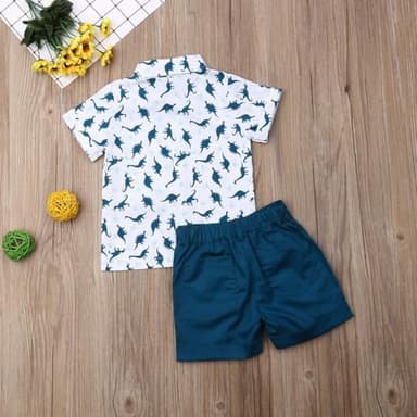 fhutpw Baby Toddler Boy Outfits 2T 3T 4T 5T Clothes Summer Kids Pattern Short Sleeve Button Down Shirt & Shorts Set - Image 3