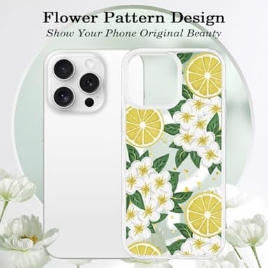 Tcaraersing for iPhone 16 Pro Max Flower Case Magnetic [Compatible with MagSafe] Floral Pattern Clear Shockproof [Hard PC Back Soft TPU Edge] Slim Cover for Girls Women iPhone 16 Pro Max, Lemon Flower - Image 3
